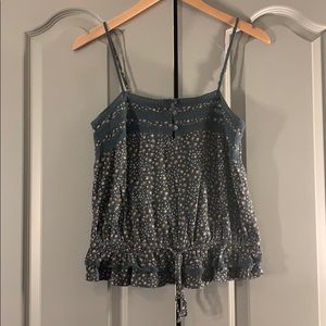 Aerie gray floral drawstring waist tank top size S